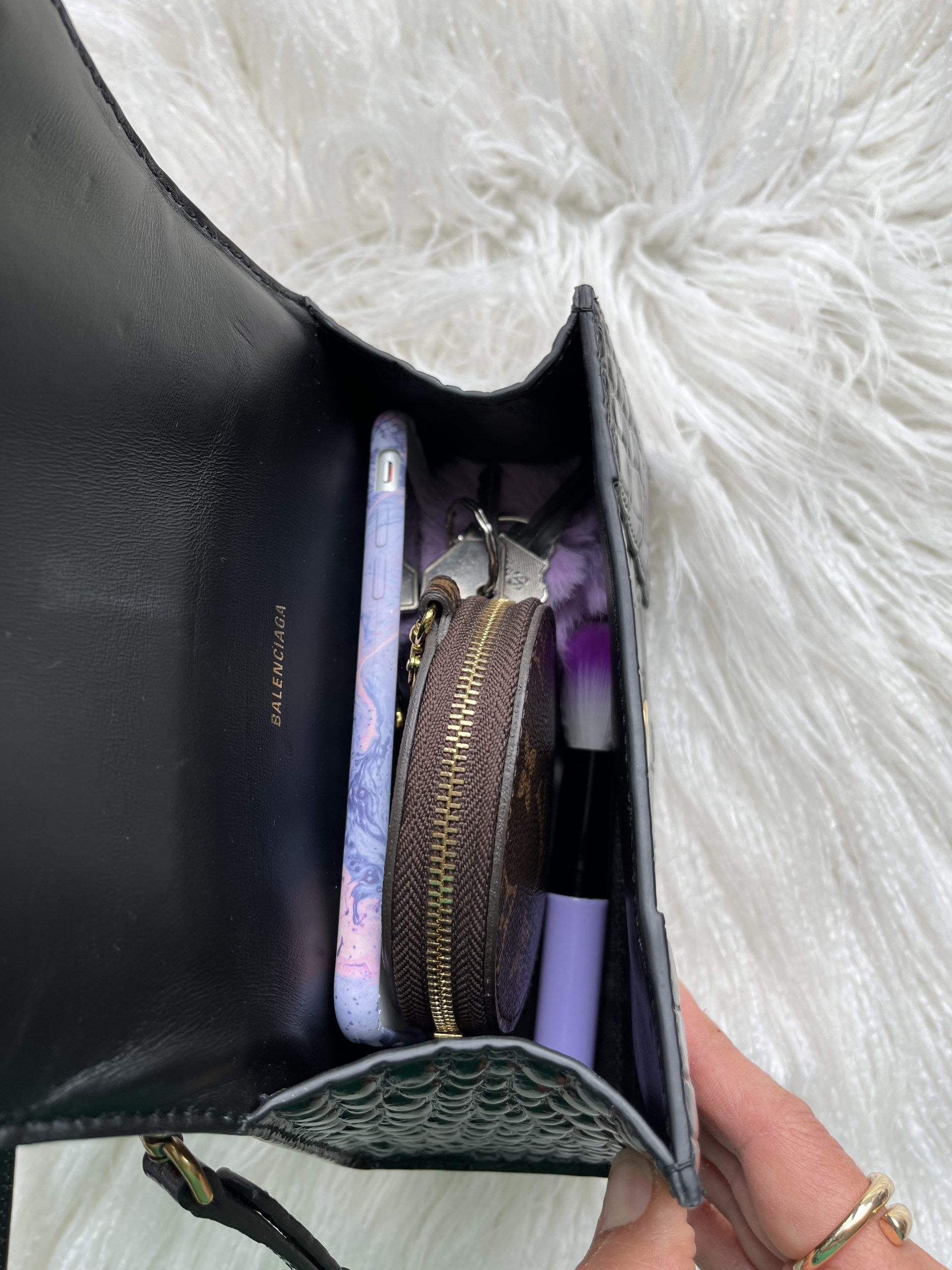 Balenciaga BlackGold Metallic Faux Python Leather Hourglass XS Top Handle  Bag  Yoogis Closet