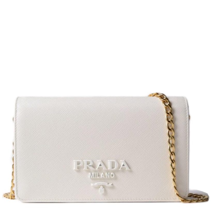 PRADA Saffiano Lux Chain Wallet White 542584